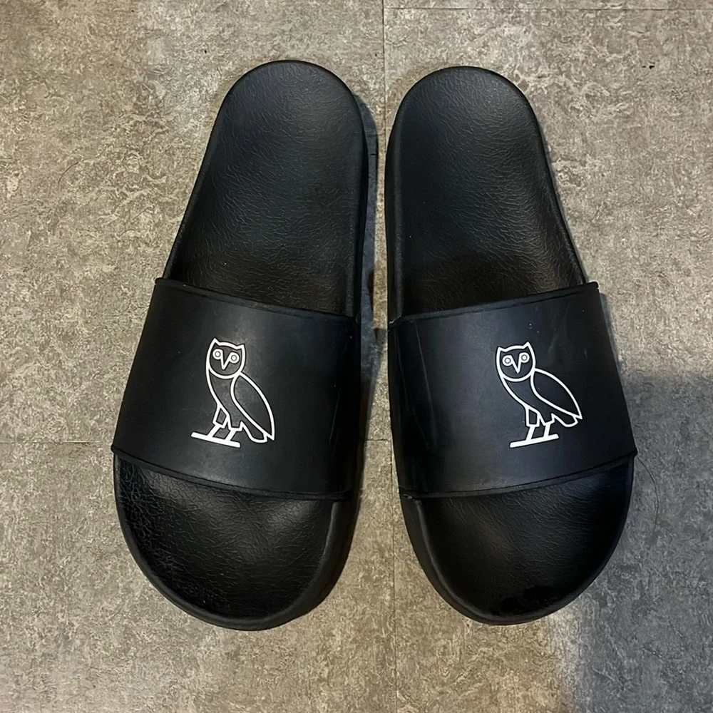 OVO October's Very Own Slides Black (White Owl) Size 9